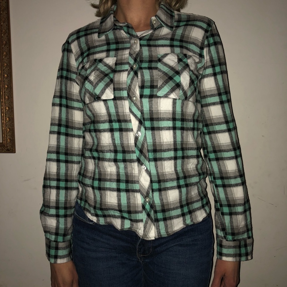 Teal, White, and Black Flannel with Lace
